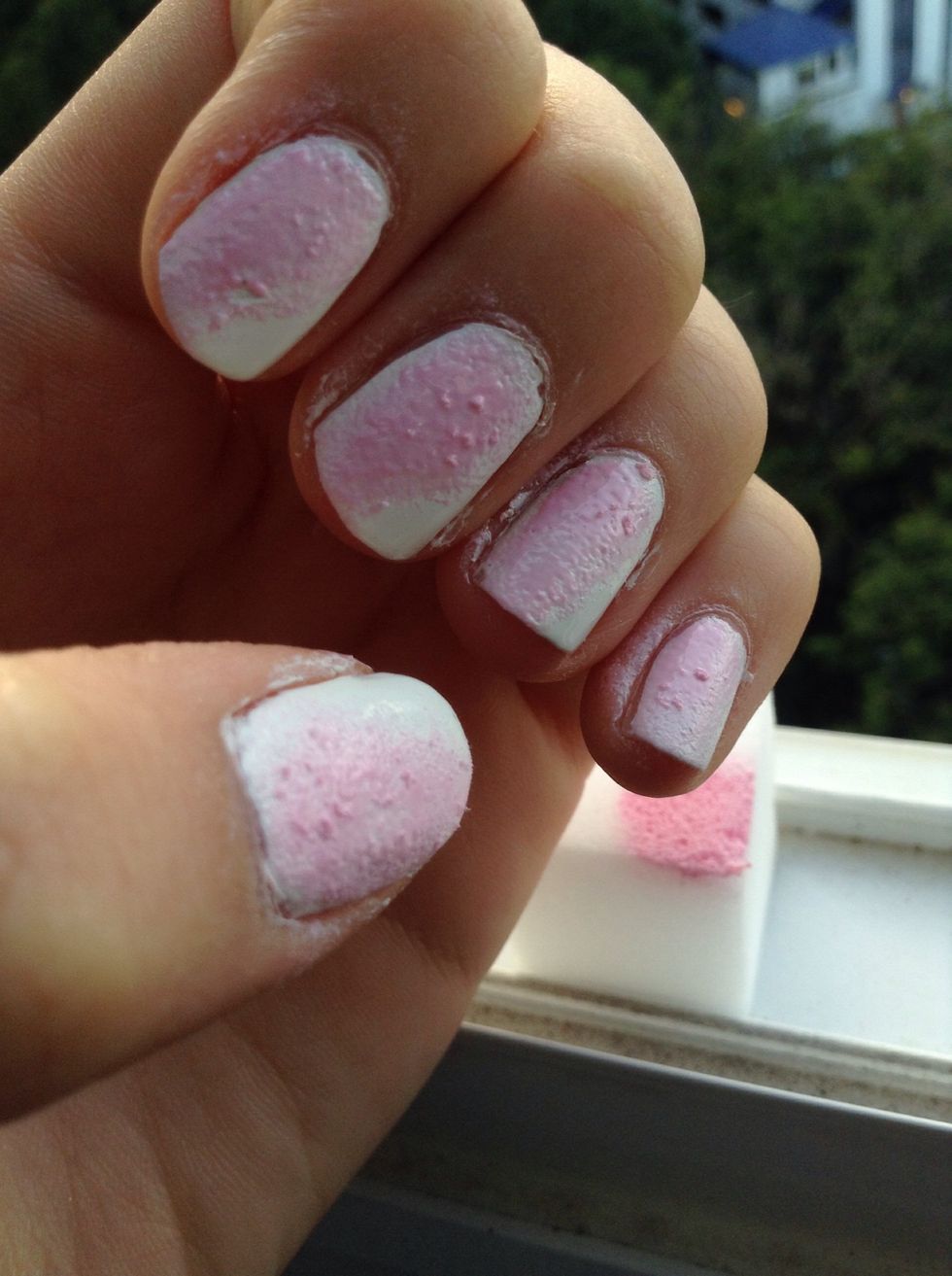 Sponge it onto 2/3 of your nails( take the sponge and lightly press it against your nail)