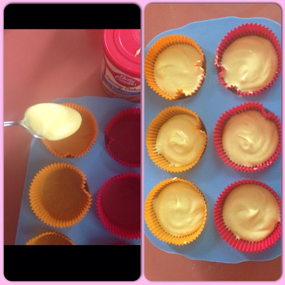 Spoon 2 table spoons of the mixture into 6 cupcake holders.