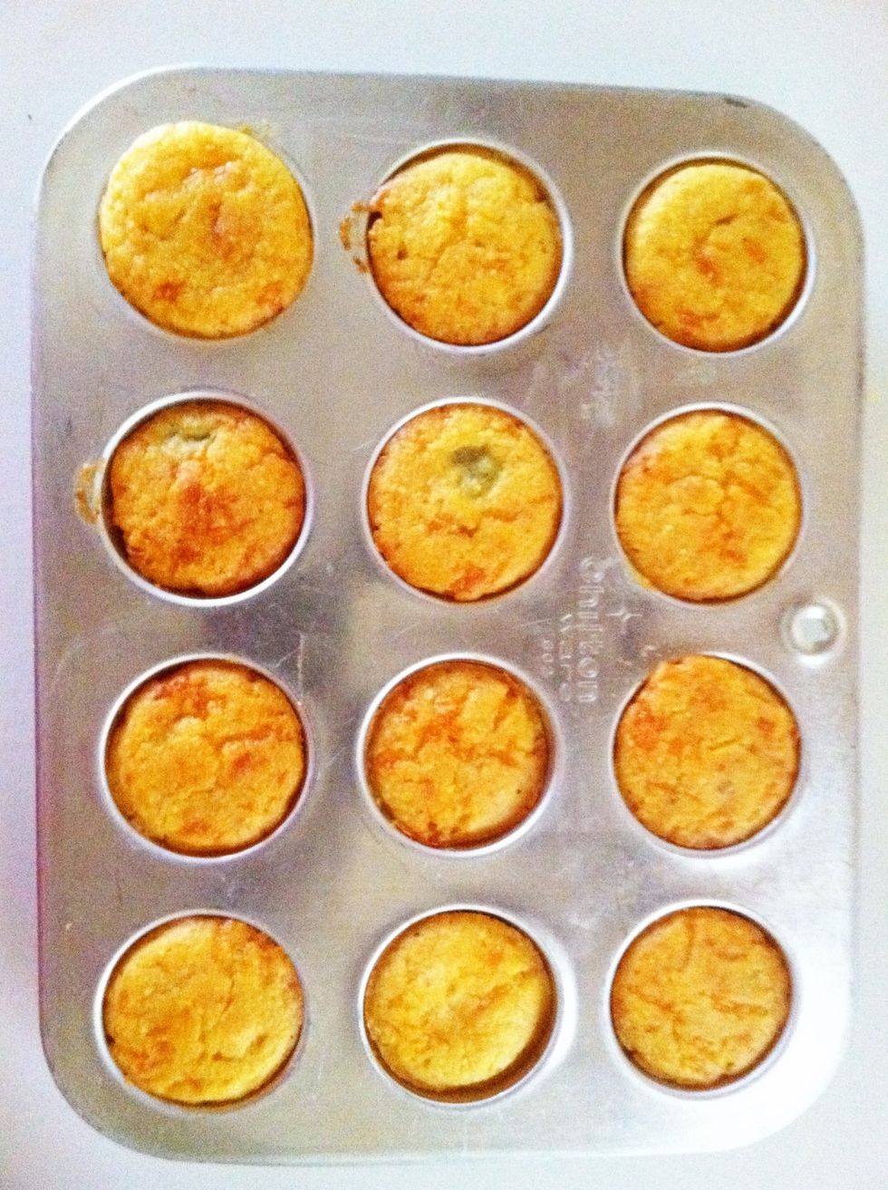 Spoon into a greased muffin tin and put into preheated oven. Bake for 25-30 minutes.