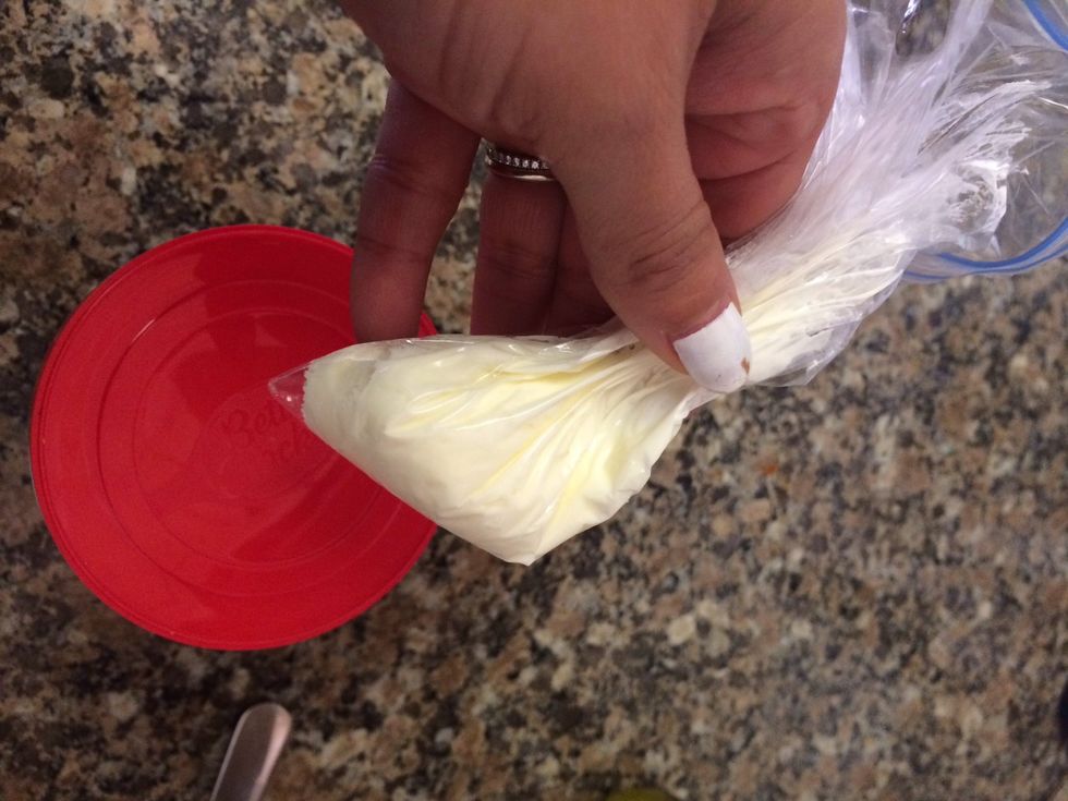 Spoon it in a ziplock and cut a hole. Make sure the frosting is not straight out of the fridge and it it is spoon it on a plate fore 5-10 secs then add in bag to pipe