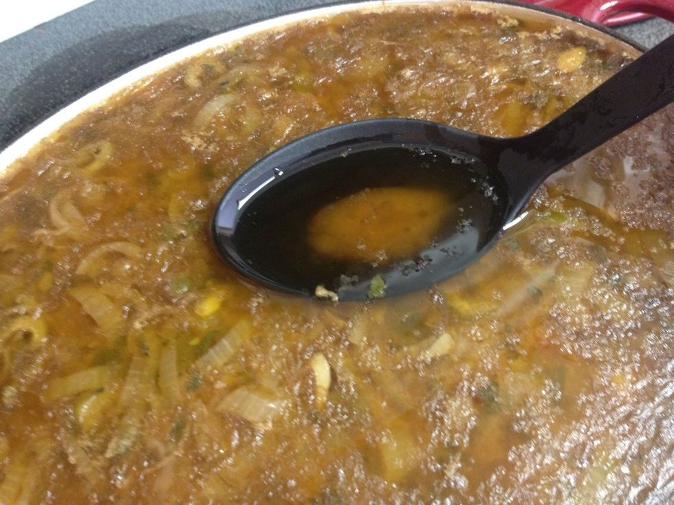 Spoon off the fat and oil.