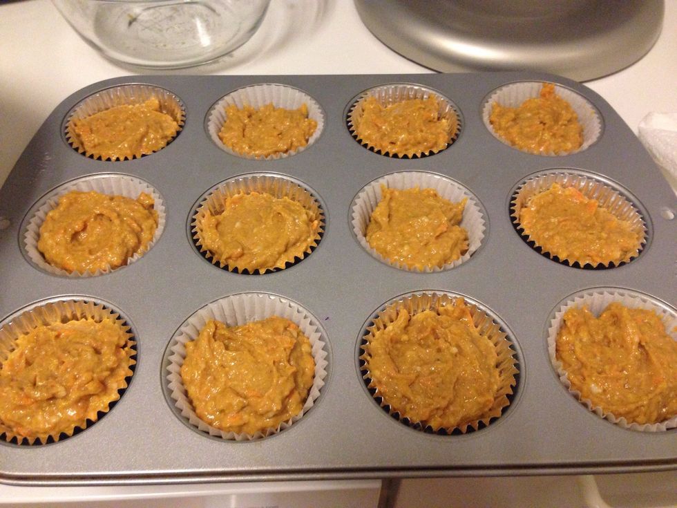Spoon the batter into the muffin tin and bake for 20-30 minutes. Mine took 25 minutes in my oven, but start checking yours at 20 minutes and check for doneness with a toothpick.