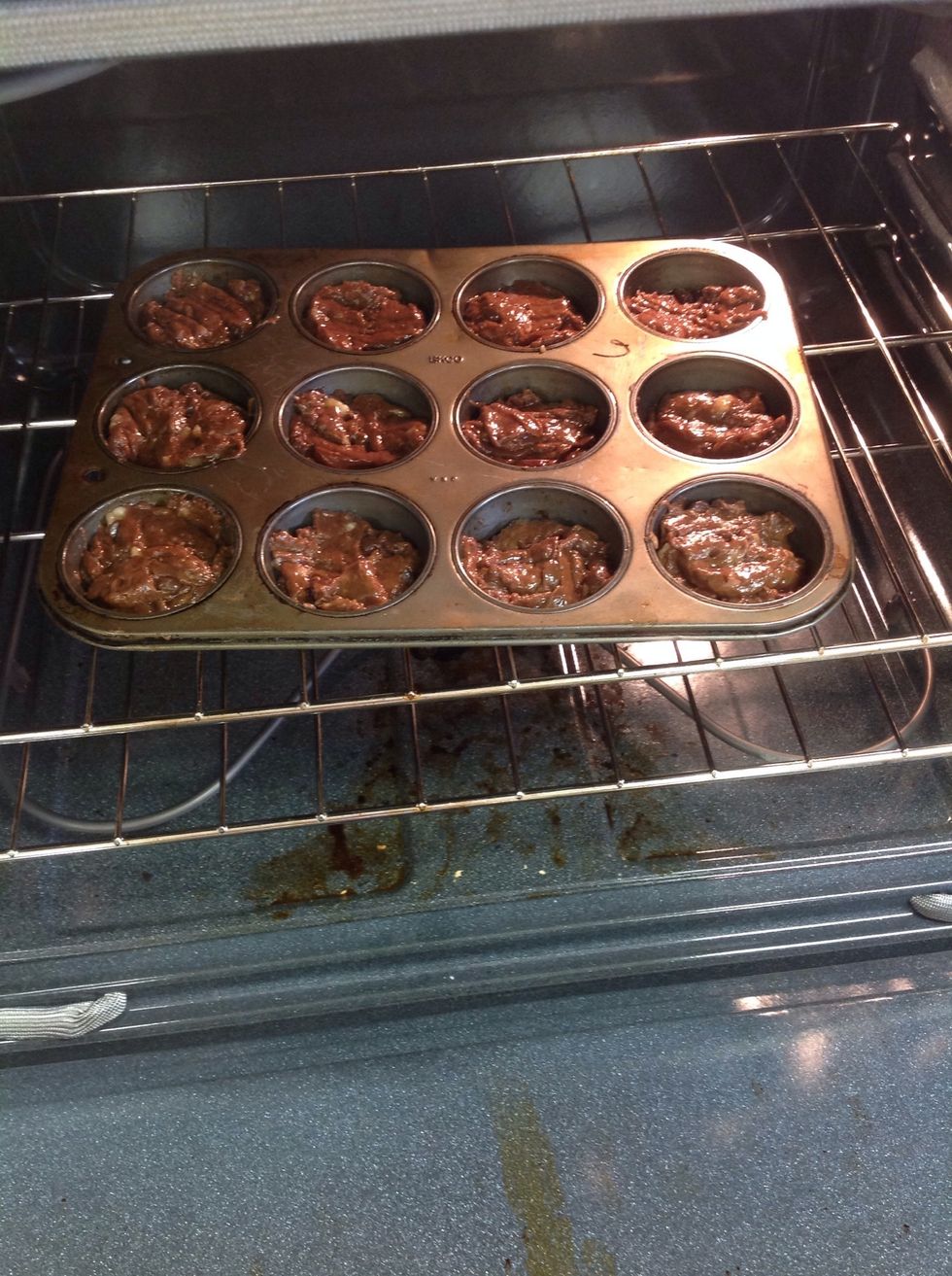 Spoon the batter into the prepare muffin tin, 3/4 full.