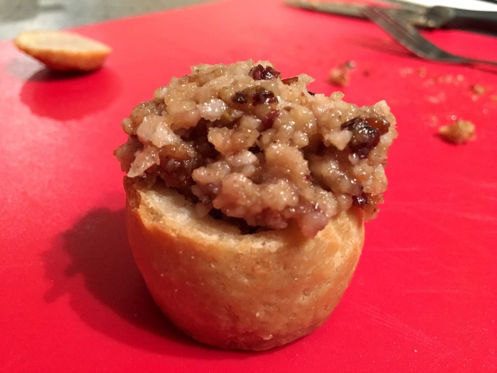 Spoon the mix back into the pork pie