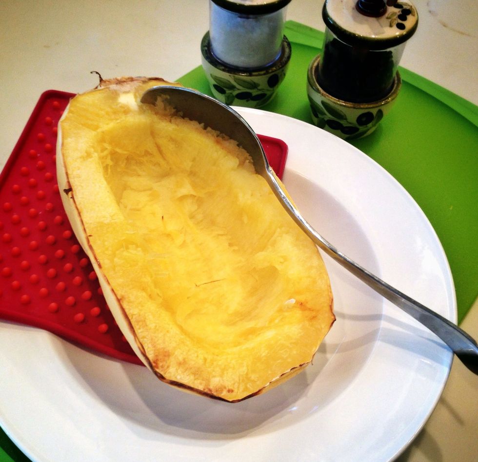 Spoon the "spaghetti" into a bowl. Careful! It's hot!