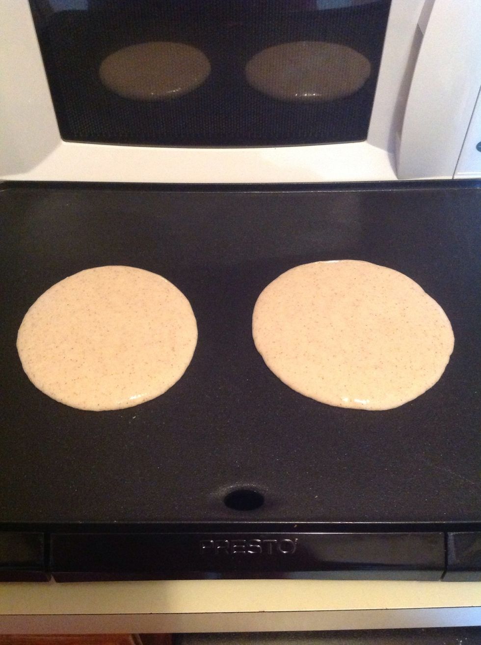 Spoon your batter onto to the griddle or pan. Just eye ball it. As you can see size does not matter here.