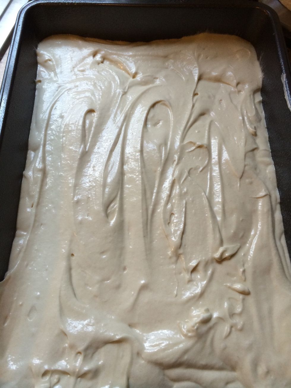 Spray 13 x 9" pan with Pillsberry baking spray with flour. Pour batter into pan and spread evenly. Bake for 25 to 30 minutes - or until toothpick comes out clean