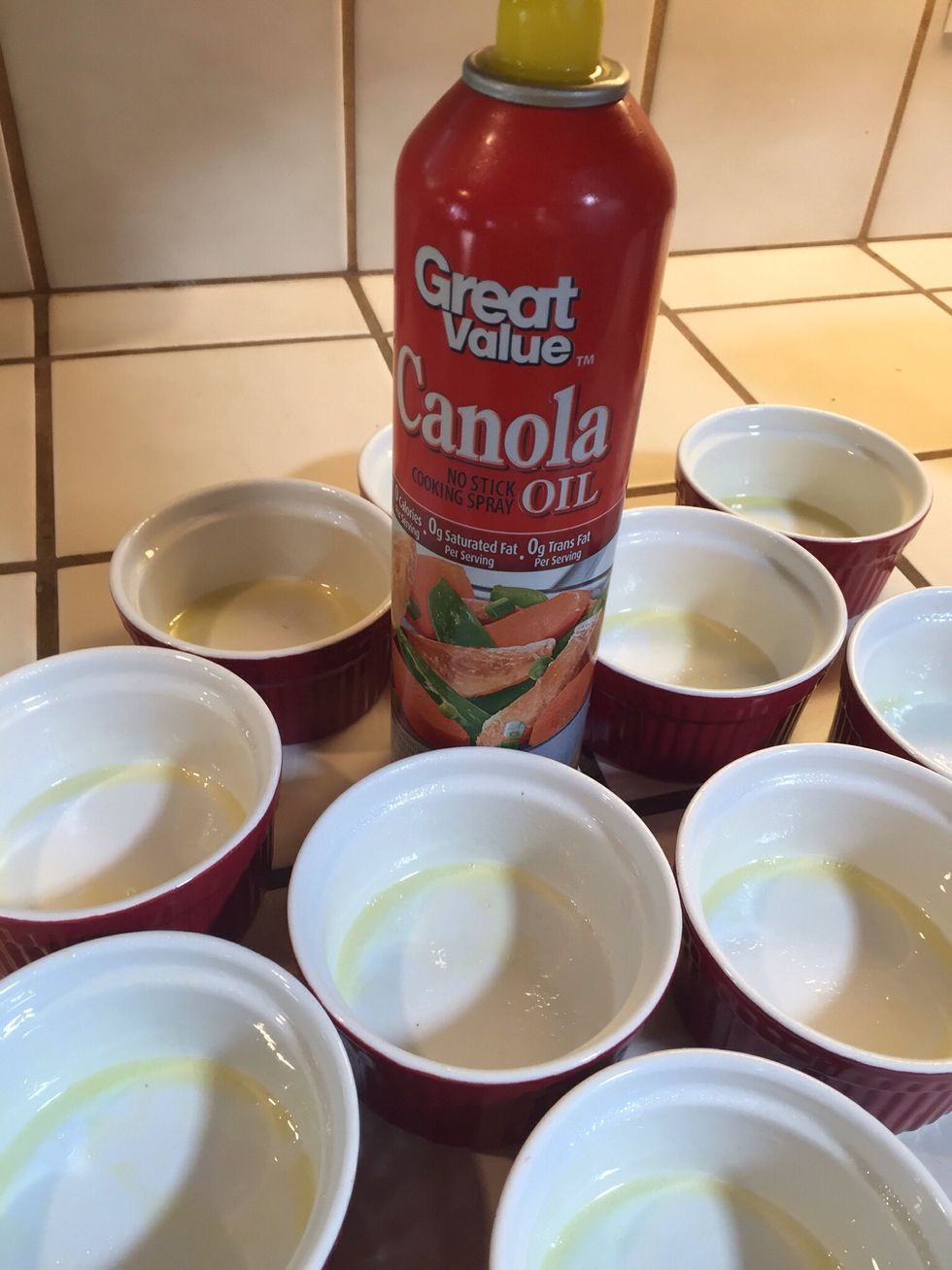 Spray 13x9 pan , or Ramekins with cooking spray.