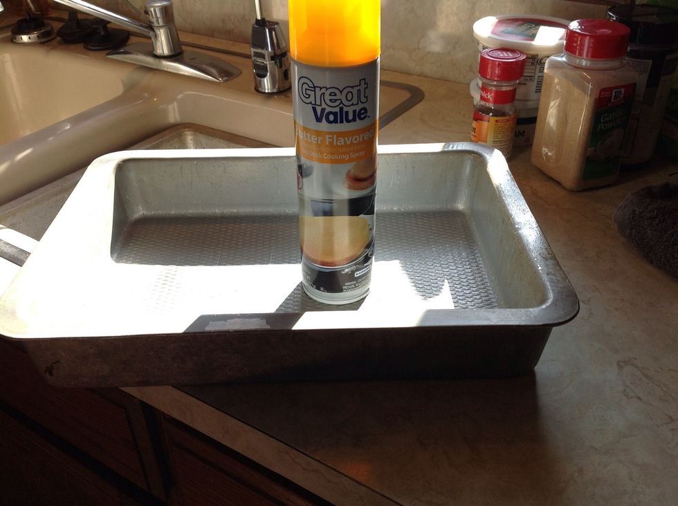 Spray 9x13 pan with non-stick cooking spray.