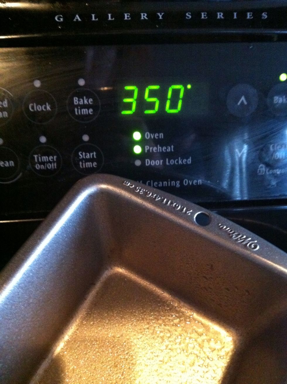 Spray a 5x9 loaf pan and preheat oven to 350
