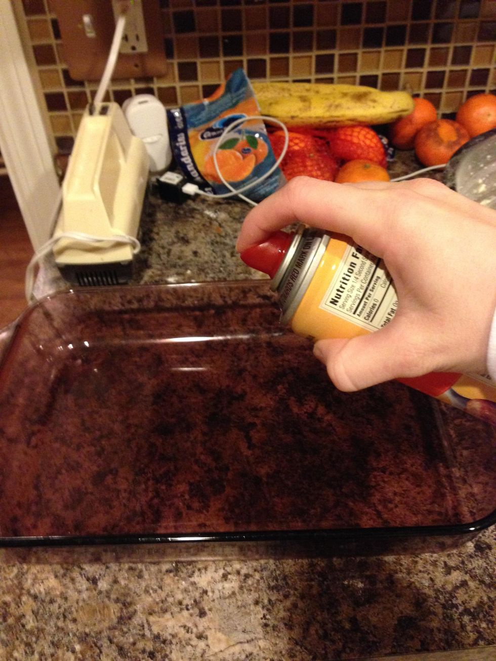 Spray a 9 by 9-inch glass baking dish with nonstick spray.
