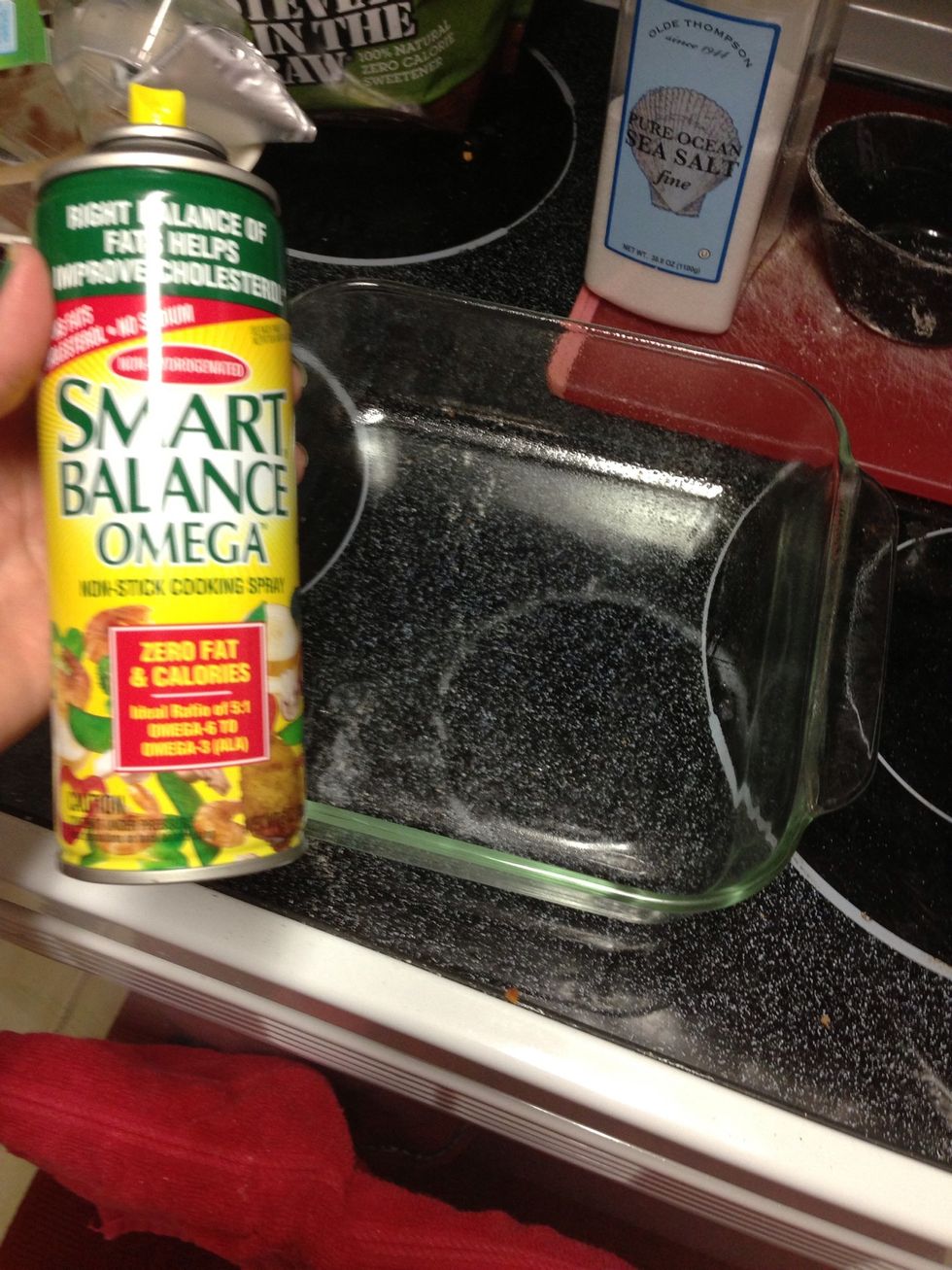 Spray a 9x9 glass dish with cooking spray