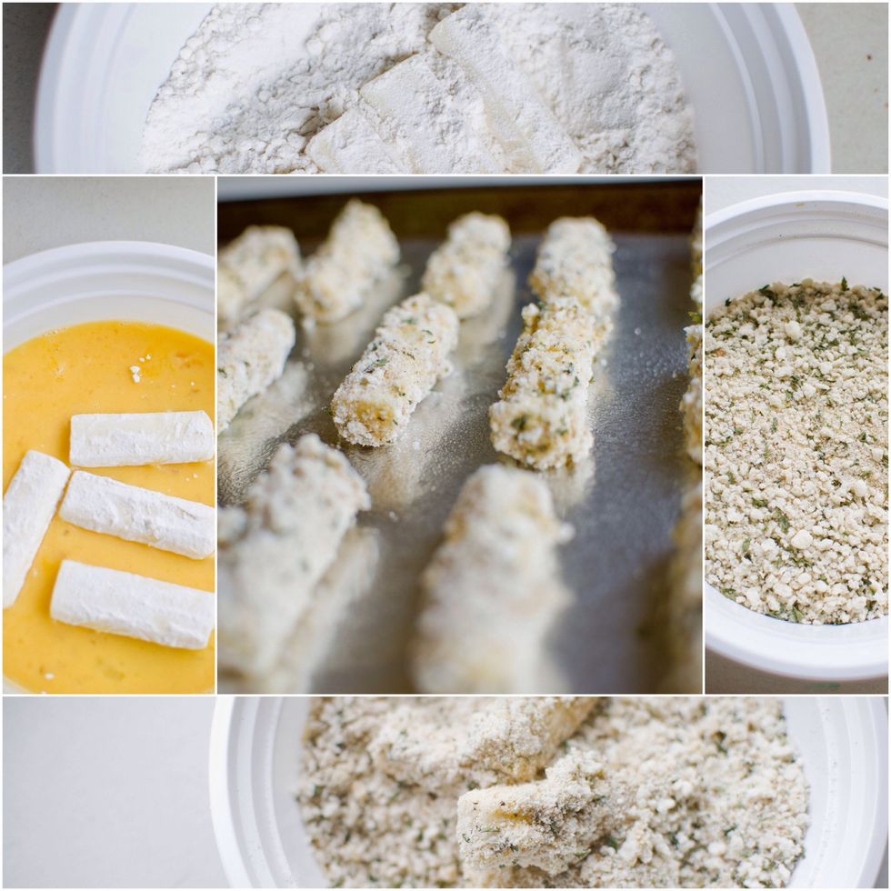 Spray a cookie sheet, or pan with cooking spray. Place your stick down like shown above. Place in preheated oven for about 3 - 4 minutes, then turn them over. Put them back for another 4 - 5 minutes.