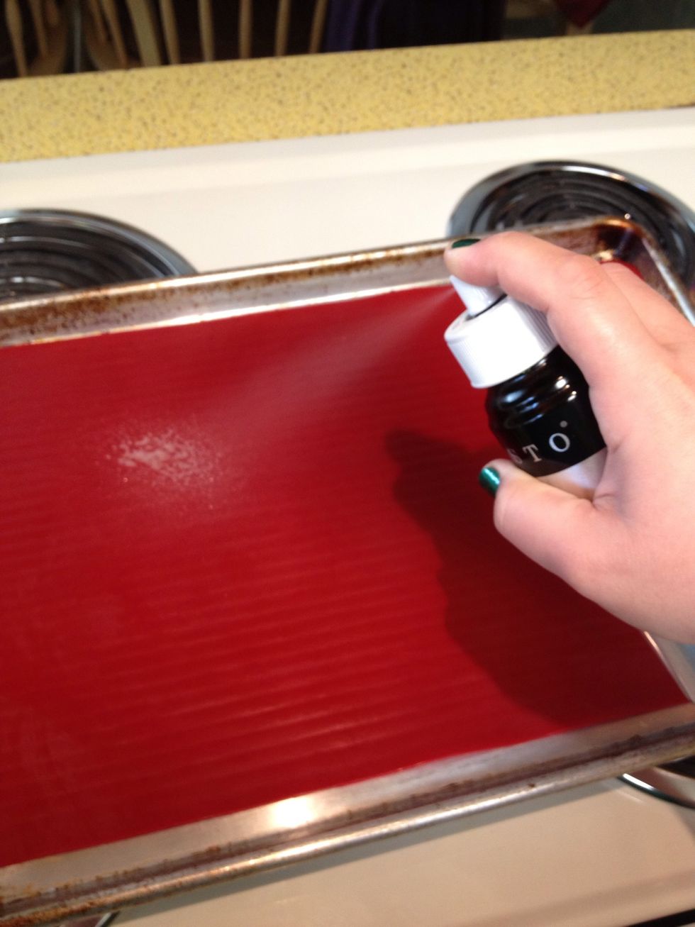 Spray a cookie sheet with olive oil (if you don't have a sprayer, lightly brush it on)
