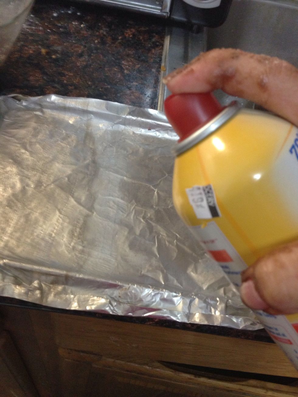 Spray a little of Pam on your cookie sheet or foil.