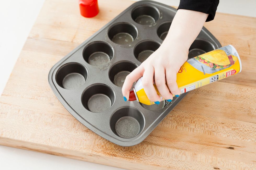Spray a muffin pan.