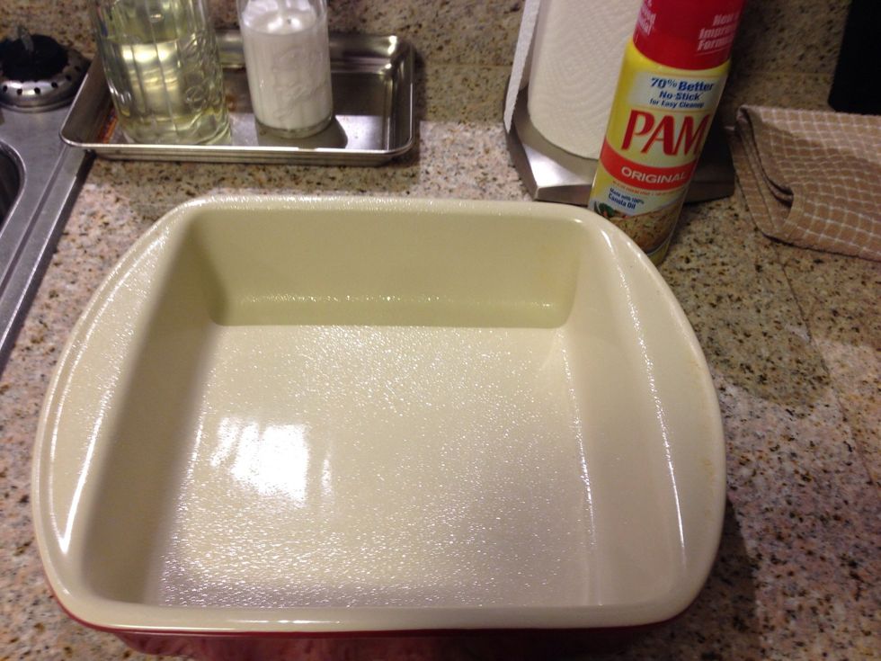 Spray baking dish with Pam