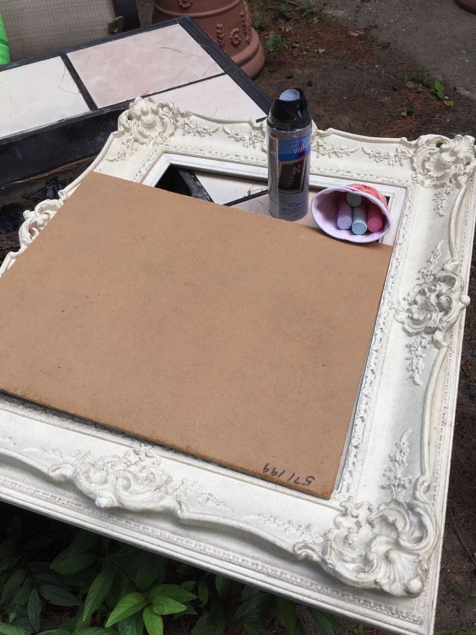 Spray board or Masonite with chalkboard paint. I used the spray kind but they also sell paint that goes on with a brush