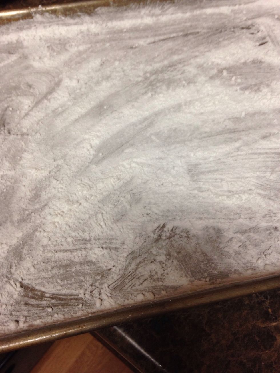 Spray cooking spray on a 13x9 pan (for big marshmallows) or sheet pan. Coat with some of the powdered sugar mixture.