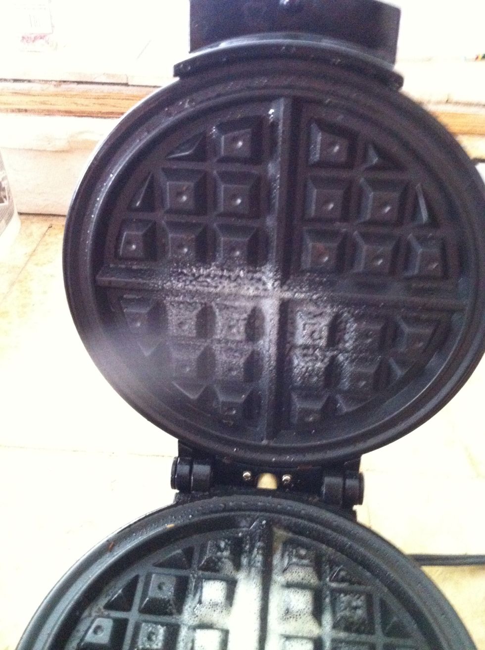 Spray cooking spray on waffle maker....