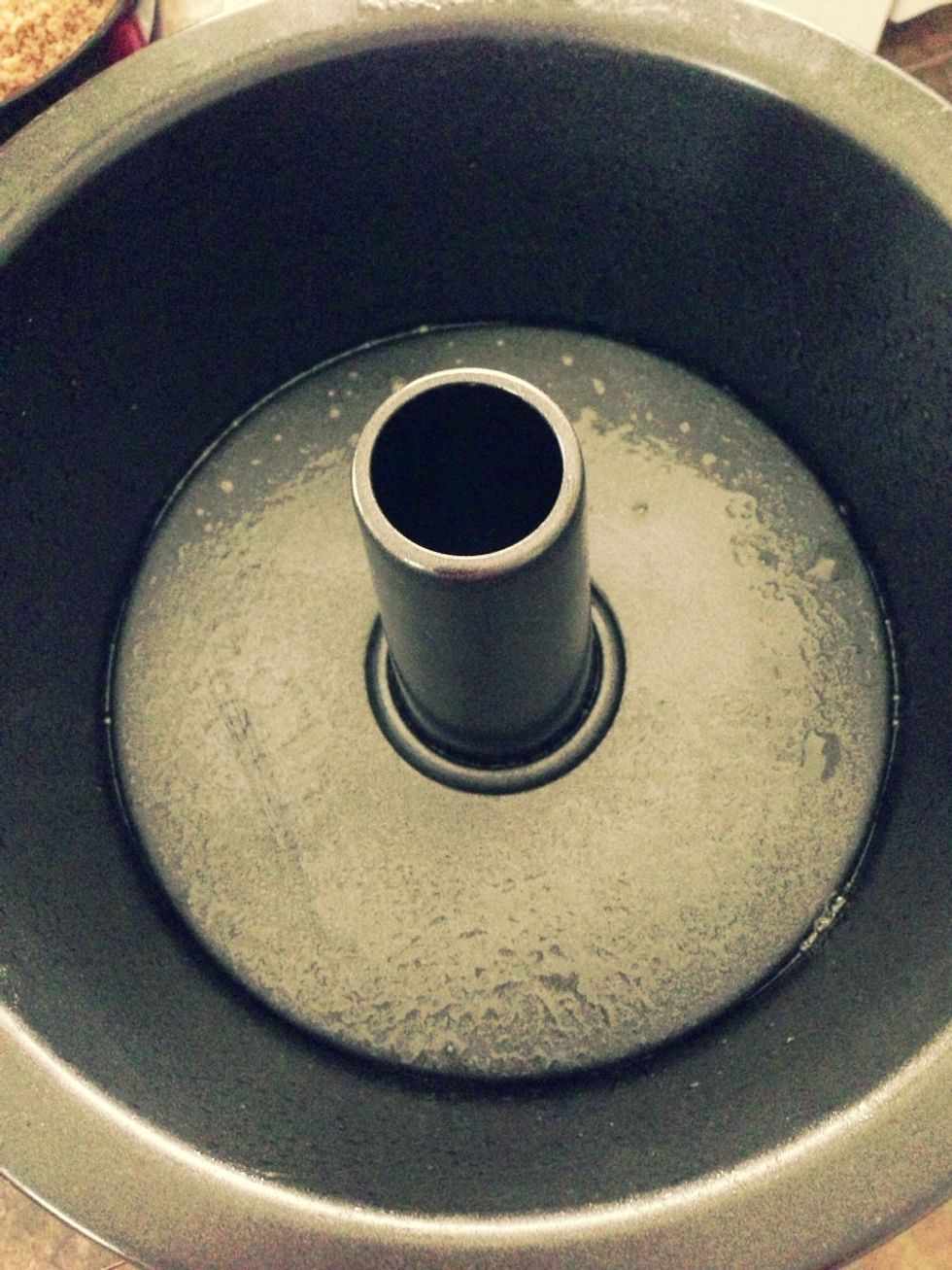 Spray evenly throughout the bundt pan.