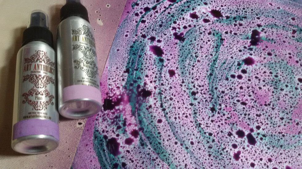 Spray it randomly with colorations: Plush and Wild Orchid.