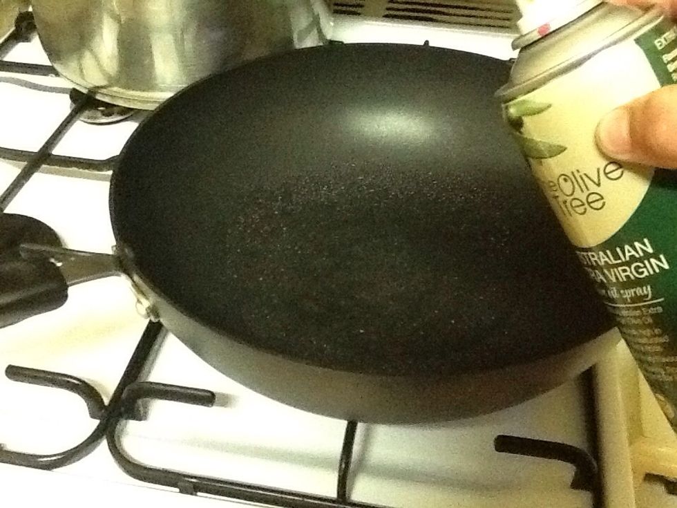 Spray olive oil on the fry pan to prevent it sticking to the pan.