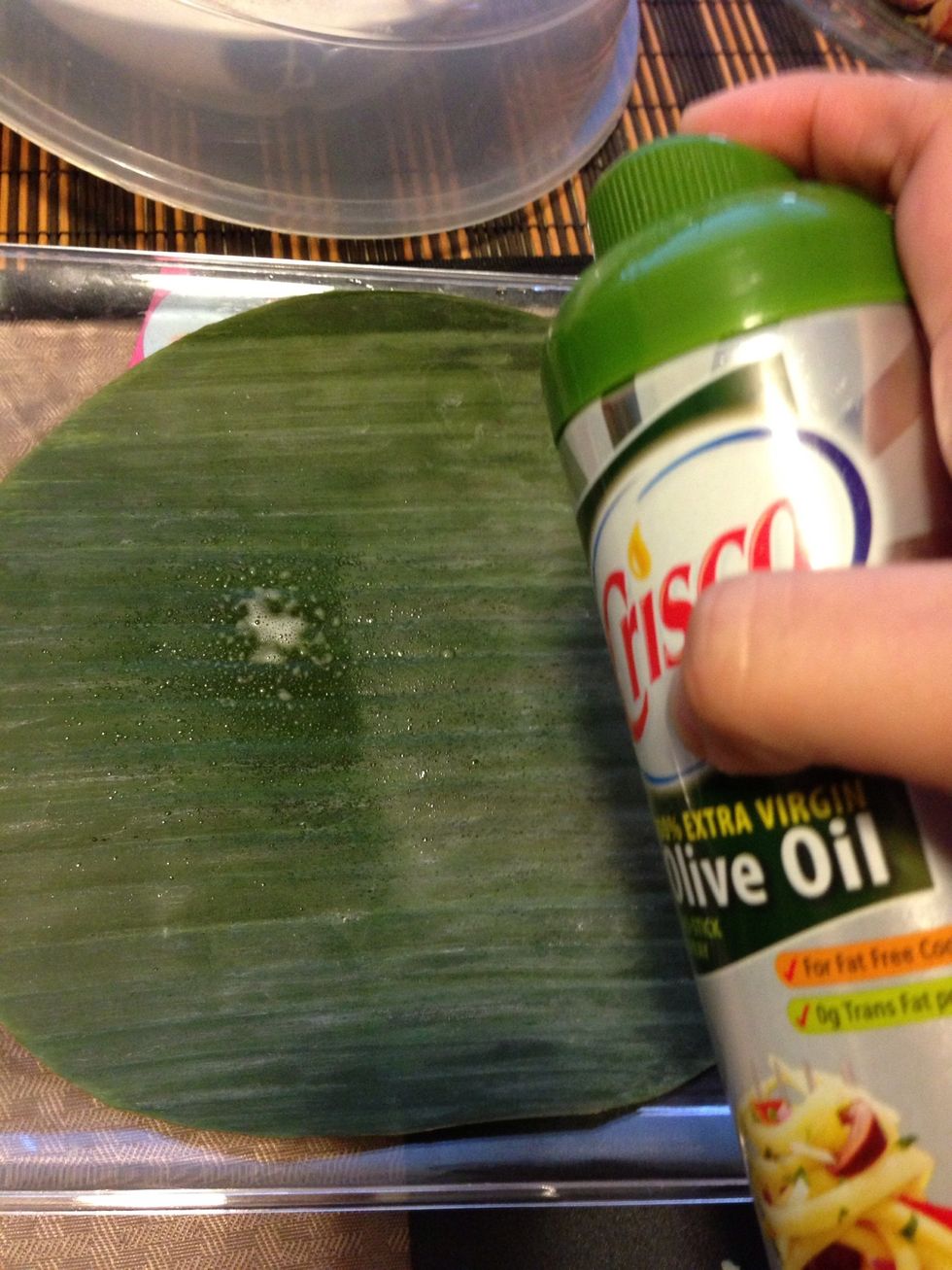 Spray olive oil or Pam on the leaves