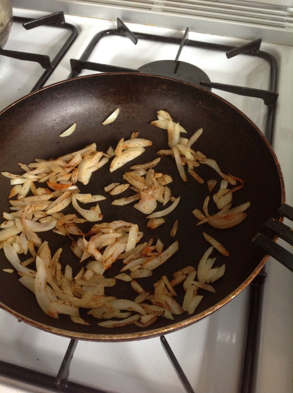 Spray or add little bit of oil in the pan. Add onions. Stir till brown. You can add what ever seasoning and salt. But because im health and calorie conscious i dont add in salt.  I added chilli powder