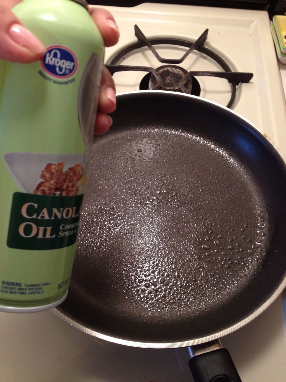 Spray pan with canola oil. Keep at medium heat