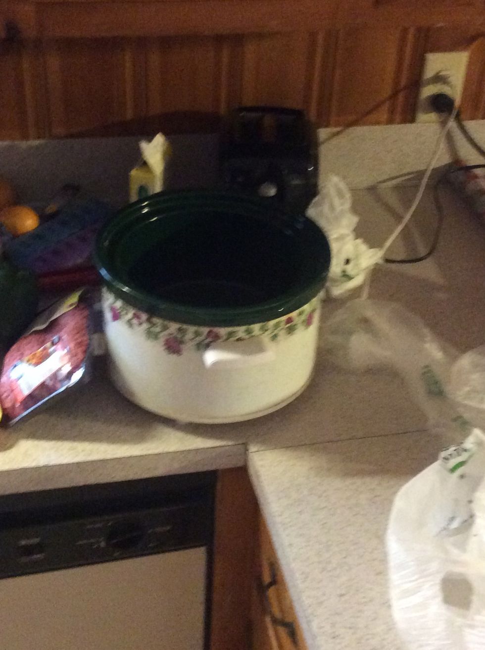 Spray pot or crockpot with spray on butter and turn on high