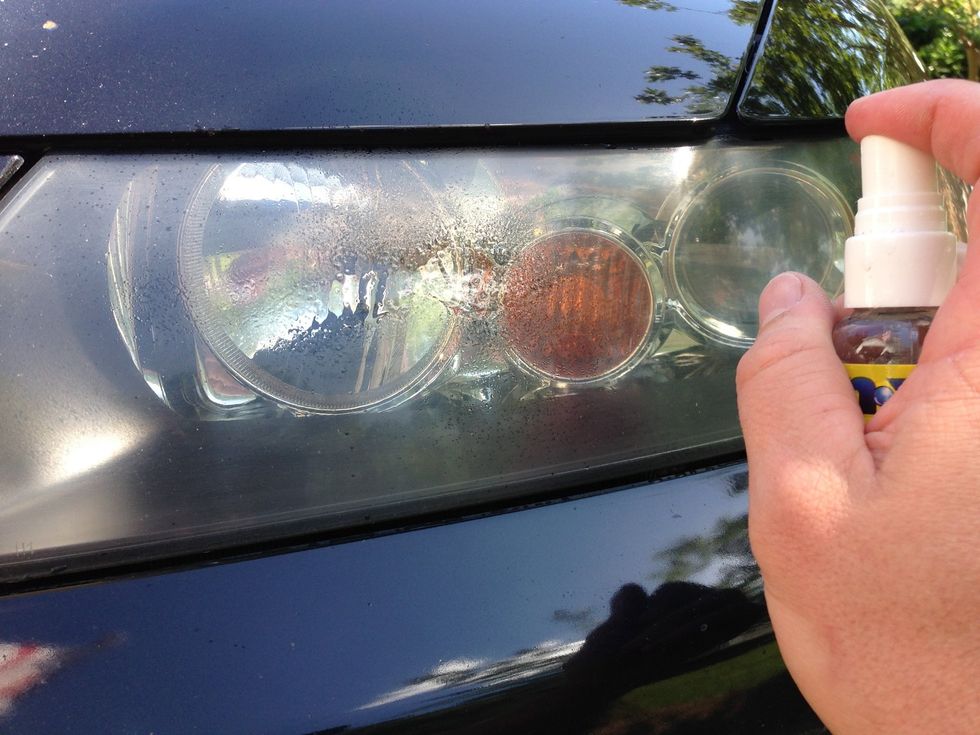 Spray several spots on the light. Don't spray too much, just enough to cover the entire light.