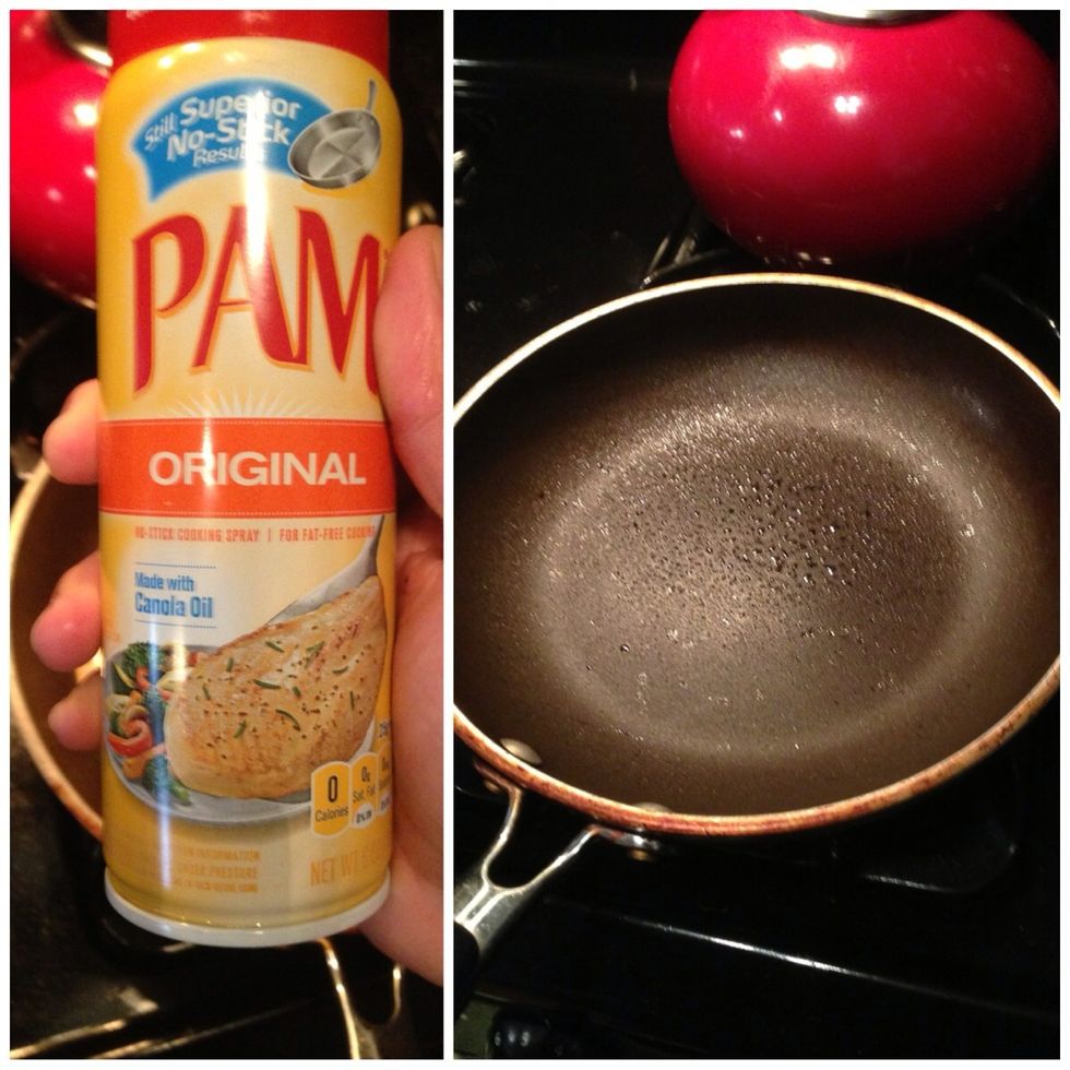 Spray some non-stick spray into a pan preheated on medium heat. This is important and will help for ease in flipping!