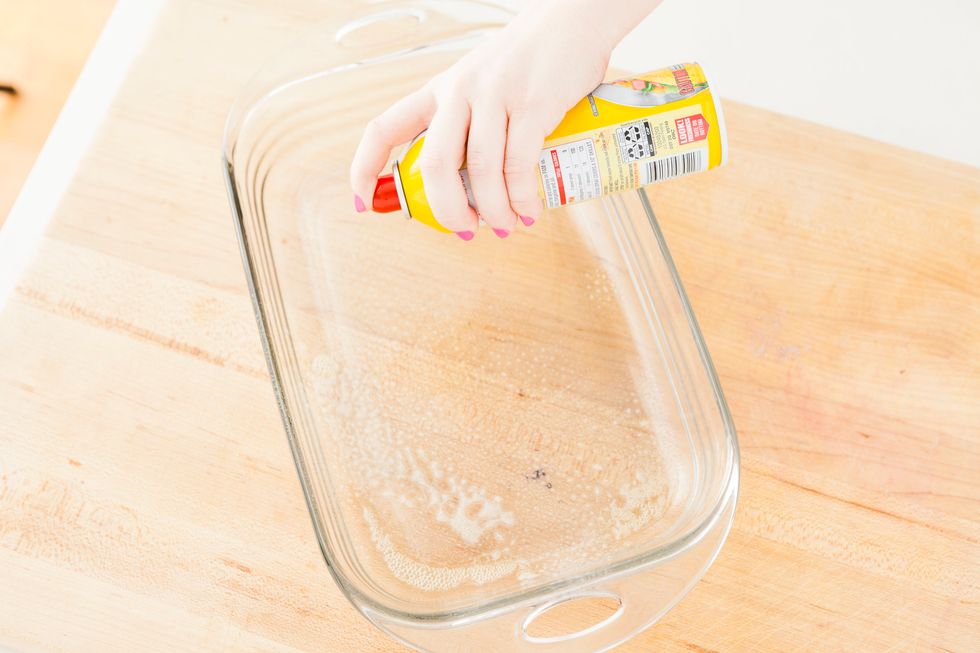 Spray the bottom of a 9x13 inch pan with cooking spray.