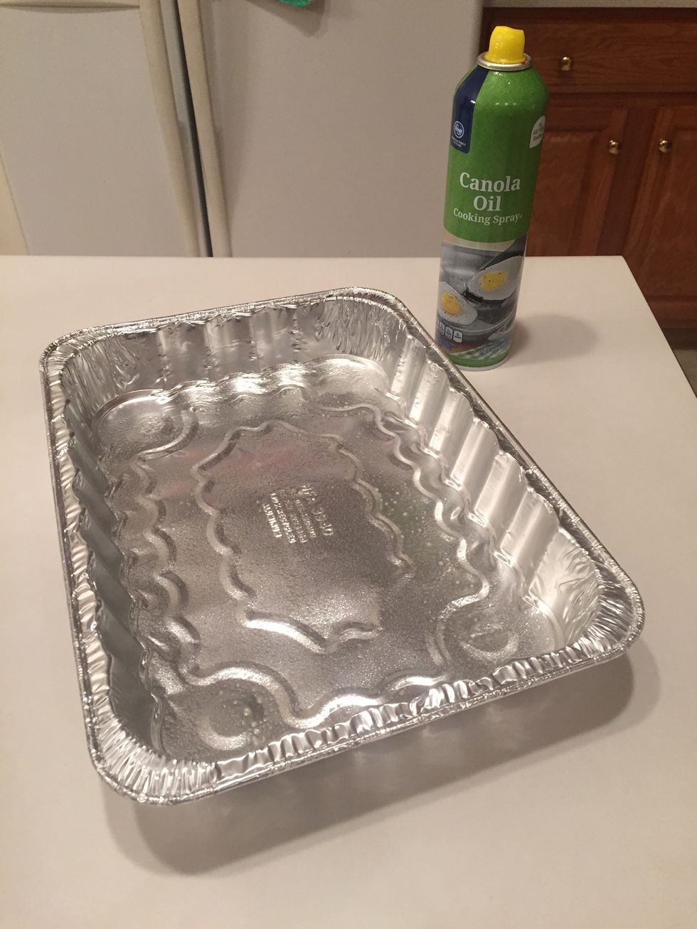 Spray the bottom of a cake pan with non-stick cooking spray.