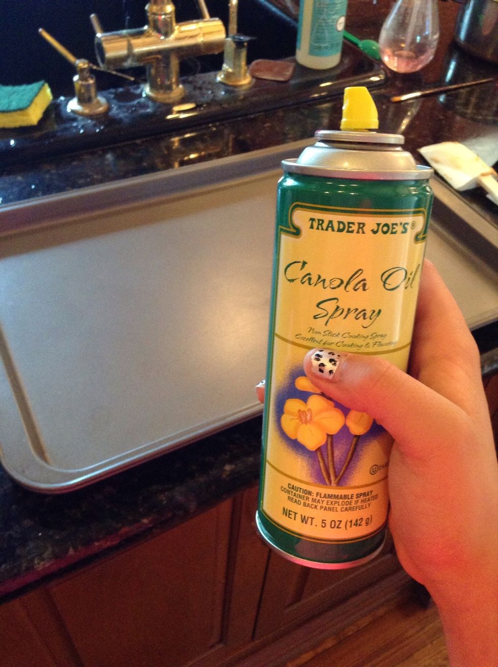 Spray the cookie sheet with nonstick cooking spray.