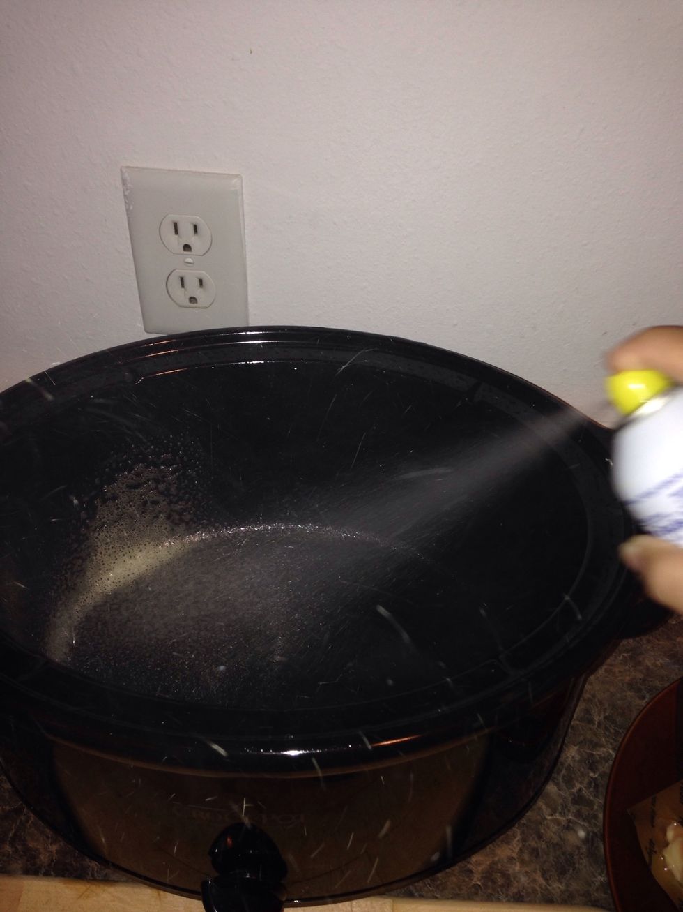 Spray the crock pot with non stick cooking spray.
