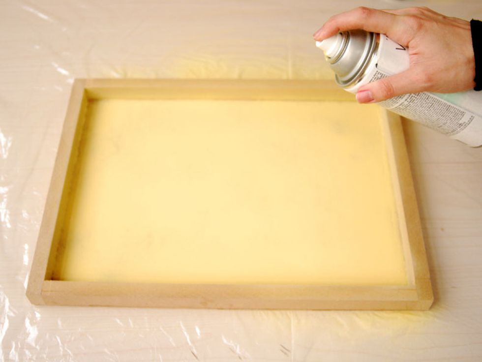 Spray the inside of the tray with paint color and wait half an hour to dry.