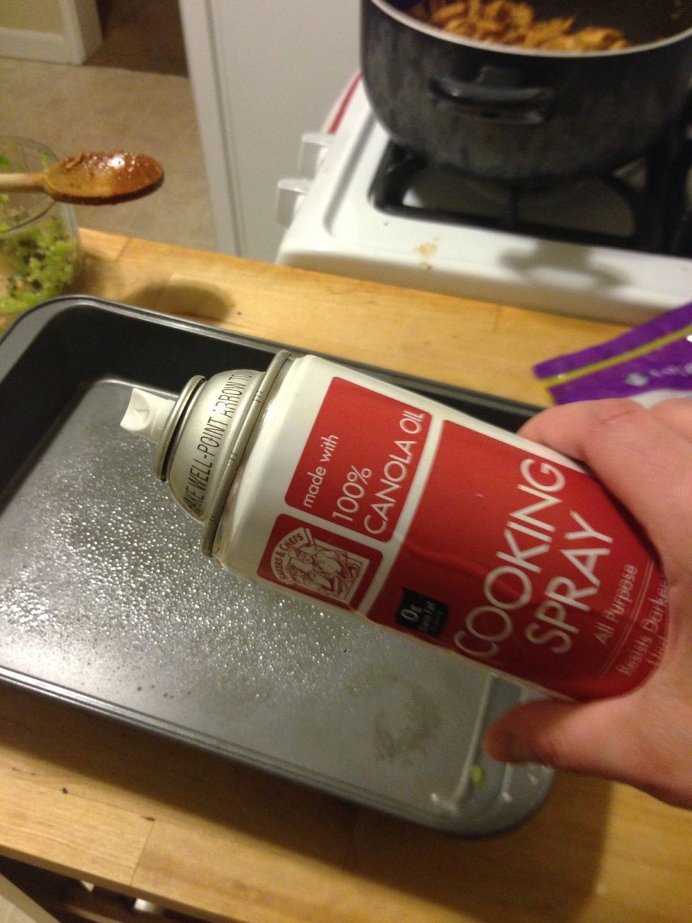 Spray the pan with nonstick spray.