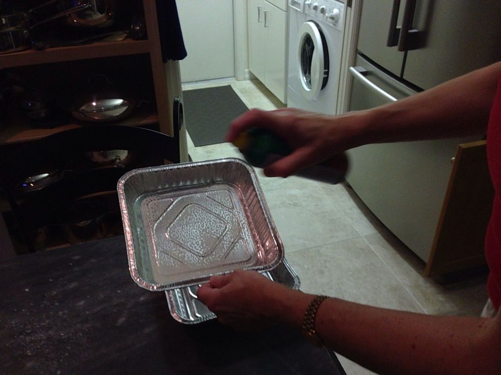 Spray two 8x8 baking pans with non-stick spray. We use the aluminum pans if we are going to freeze one! You could use one 9x13 glass one if you are going to serve it at one time.