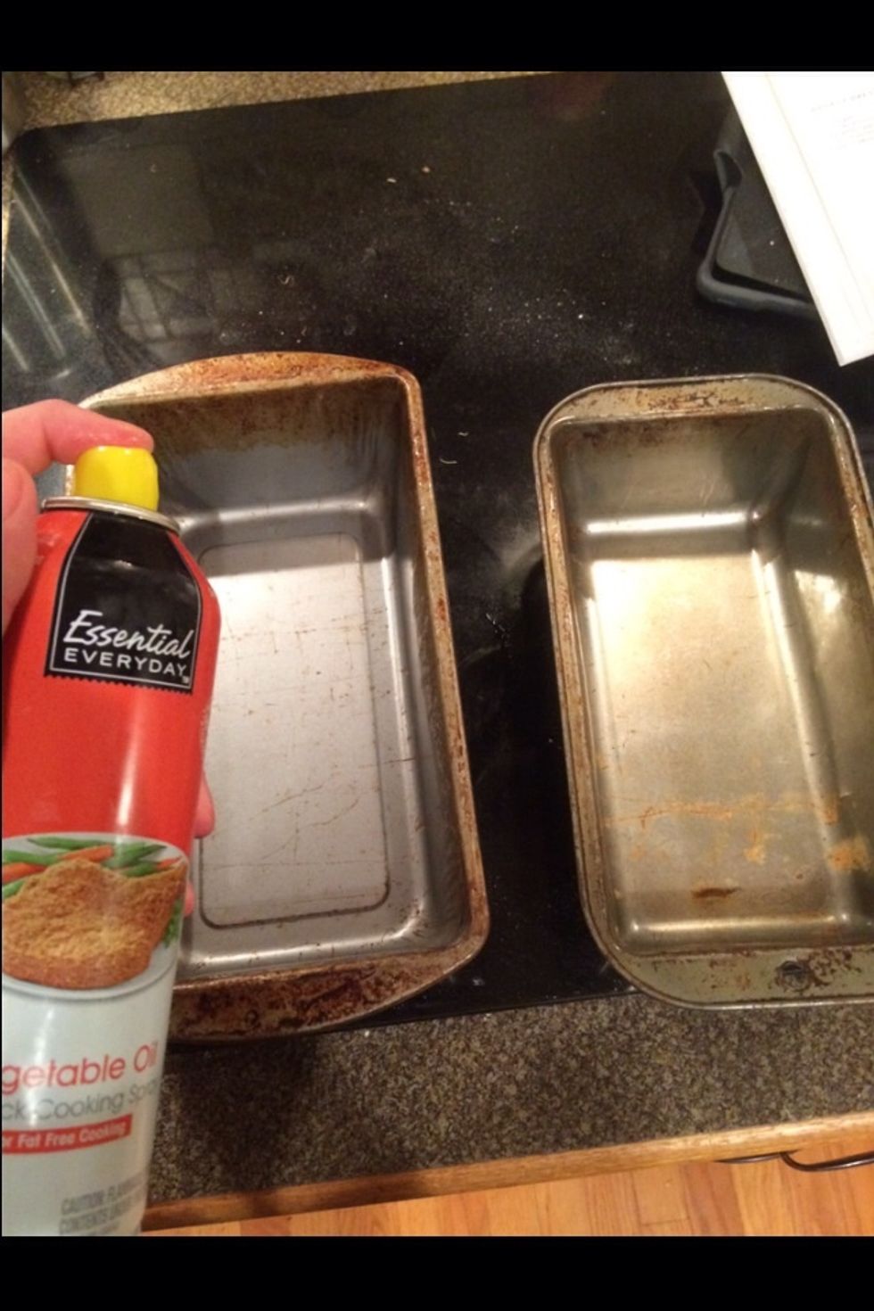 Spray two medium sized bread pans with non-stick cooking spray