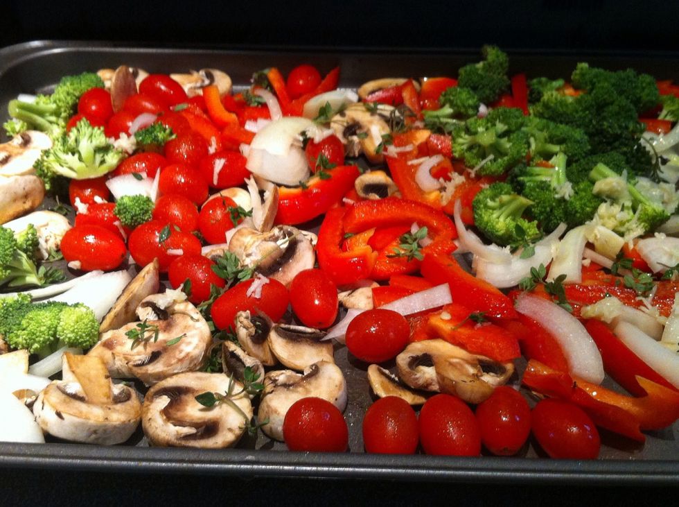 Spray vegetables with cooking spray and sprinkle with salt and pepper. Roast for 20 - 25 minutes until vegetables are soft, but not mushy.