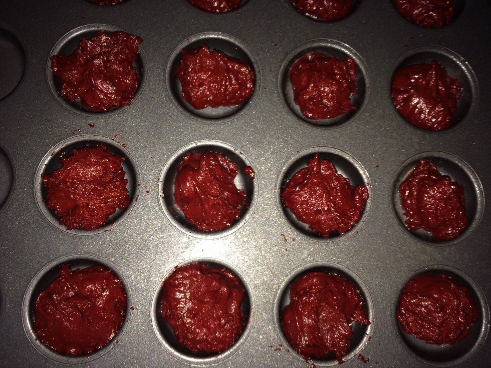 Spray Whoopie pie pan with flour spray - Put spoonful of batter in Whoopie pie pan - a cookie sheet with parchment paper will also work if you don't have Whoopie pie pan