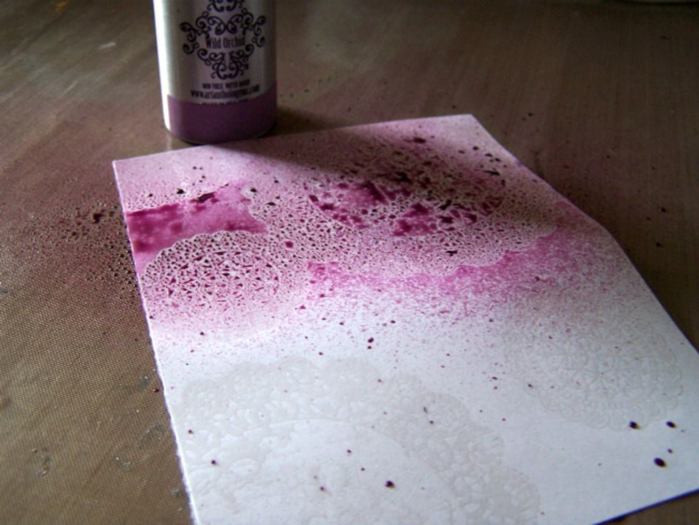 Spray with Wild Orchid Colorations and wipe excess with a paper towel