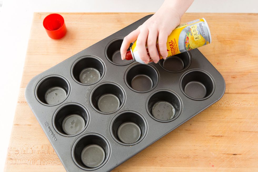 Spray your muffin pan with a non-stick cooking spray. 