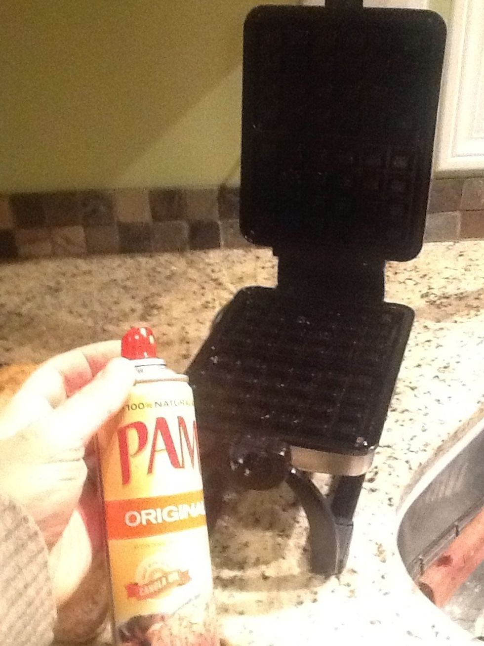 Spray your waffle maker with cooking spray