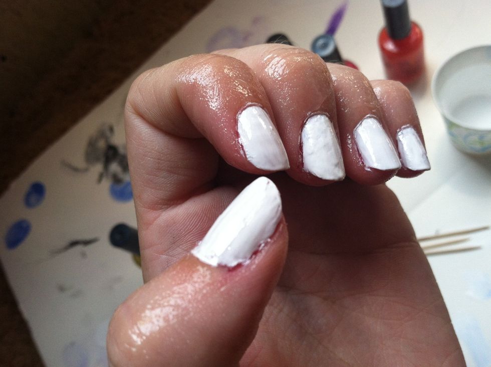Spread a layer of petroleum jelly all around your nails and fingers, but don't get any on your actual nail!