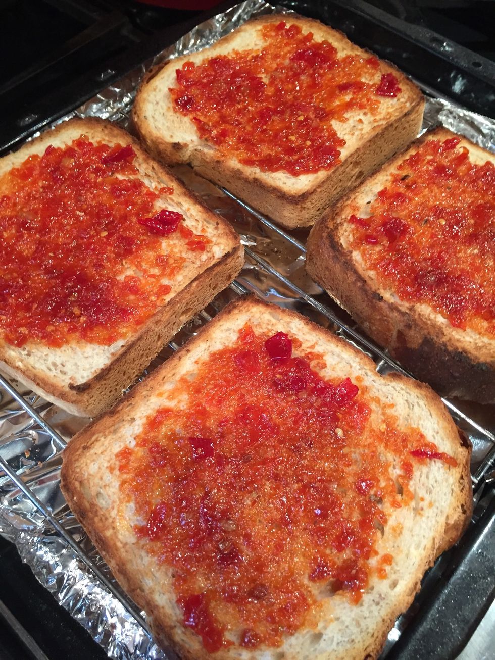 Spread a light layer of homemade chilli jam on each slice (see my guide for chilli jam)