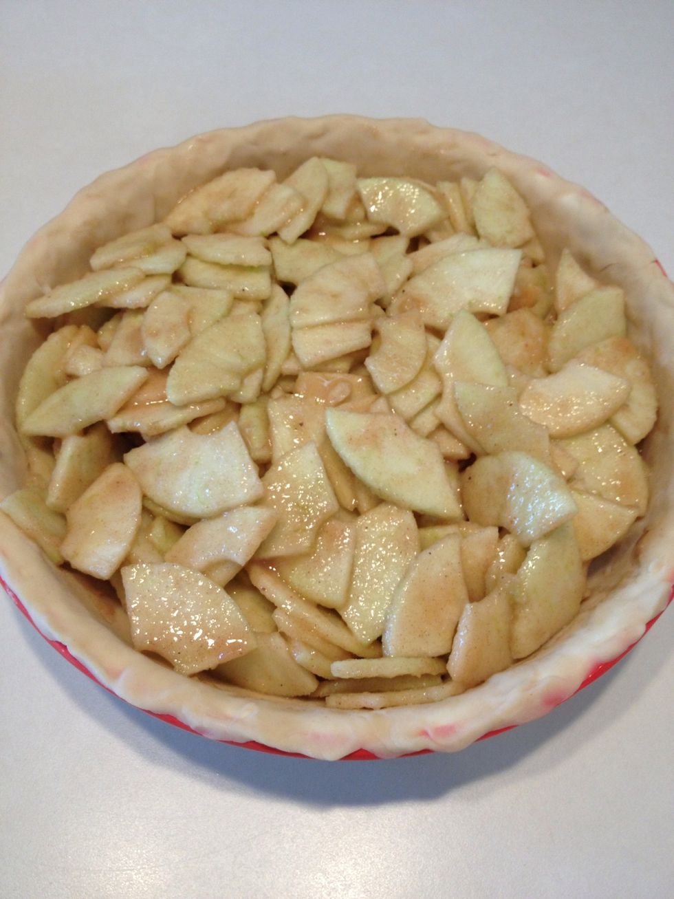 Spread apples evenly in pie crust.