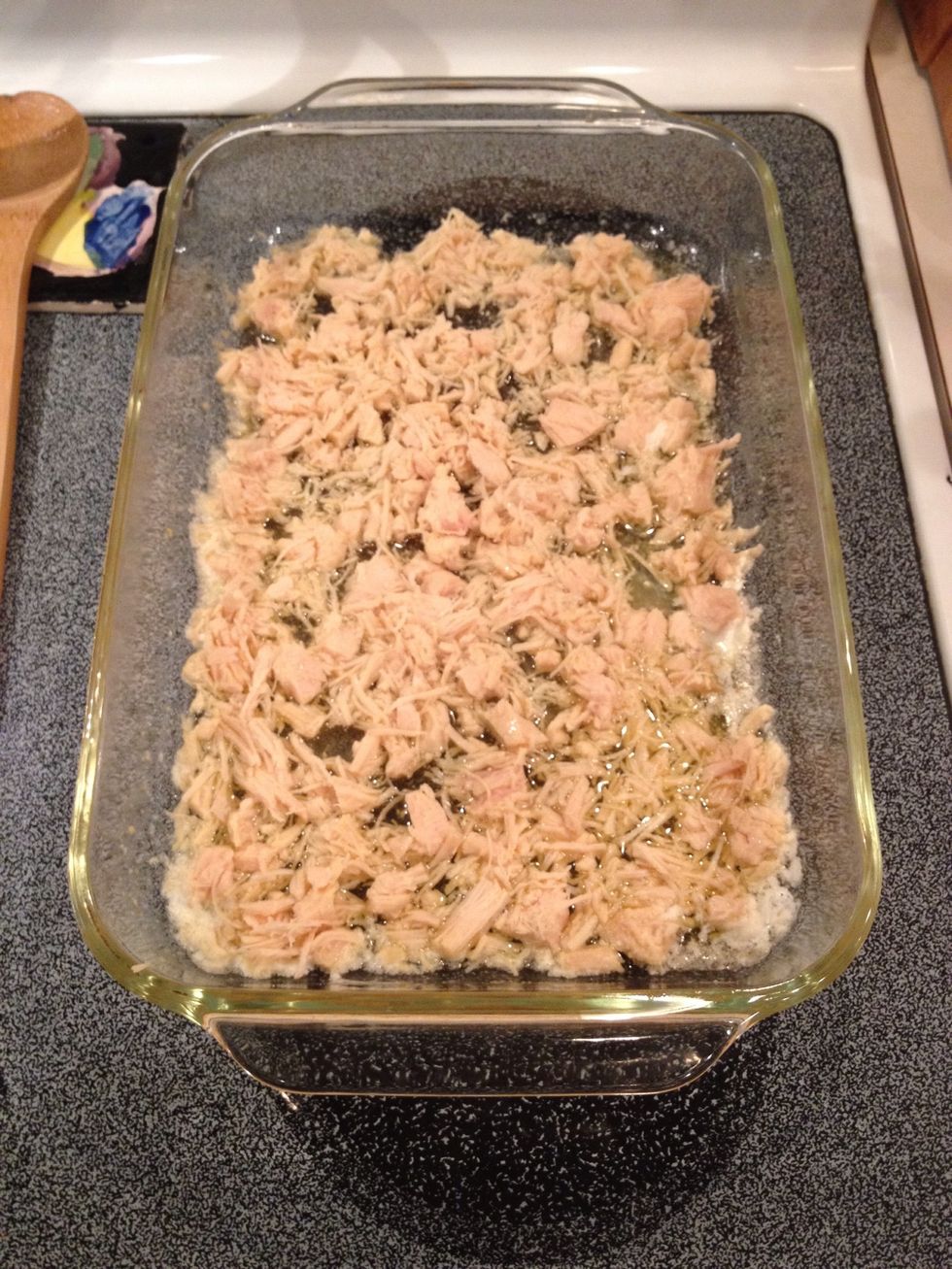 Spread chicken on top of butter.